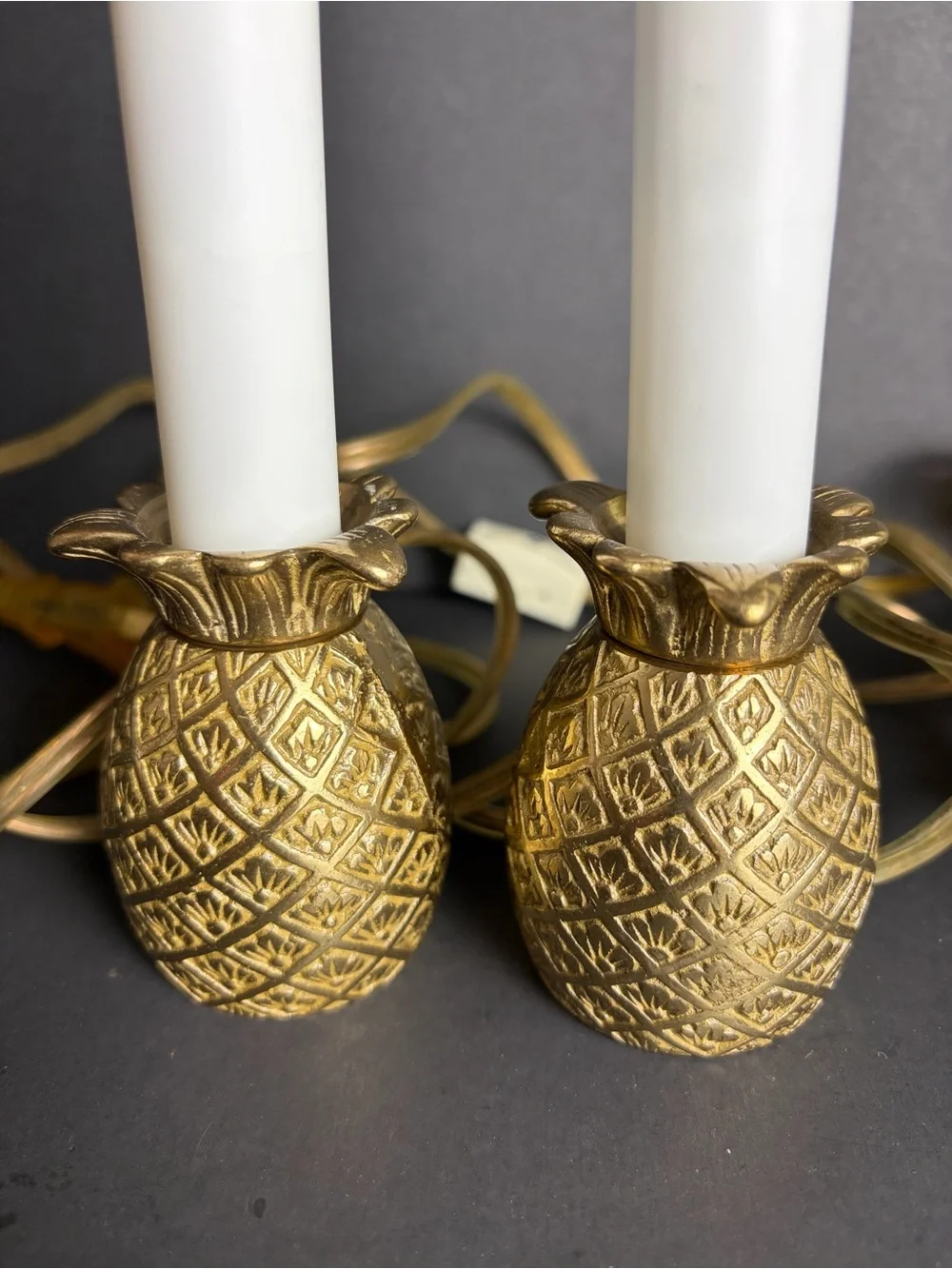 2 Vintage Brass Pineapple Night Light Candle Stick Lamp boudoir Decor 8